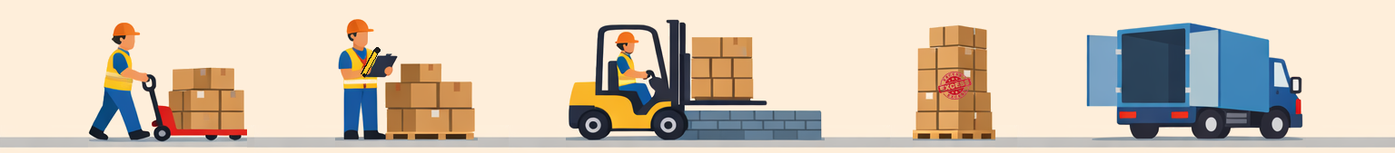 Hybrid Electronics warehouse loading dock stacked with component pallets
